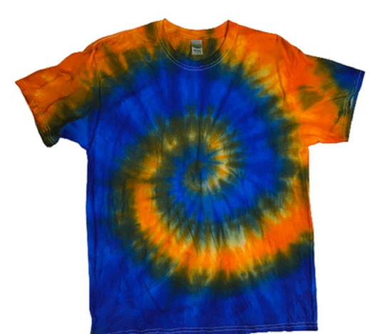 Hand-Dyed Spiral Tee — Orange & Blue | DC Dyes