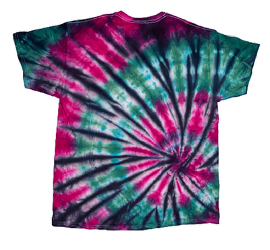 Hand-Dyed Spiral Tee — Electric Fuchsia & Green