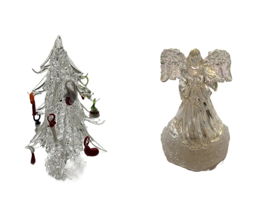 Vintage Glass Christmas Decor Lot – Angel Figurine & Tree with Ornaments