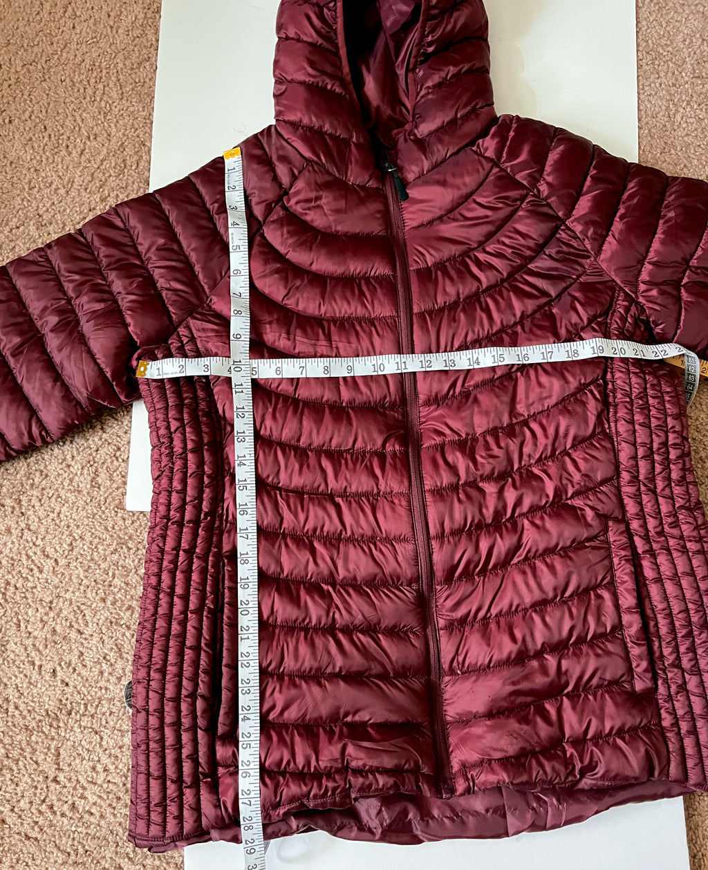 Excelled Womens Burgundy Hooded Puffer Jacket Full Zip Lightweight 2X Plus Size