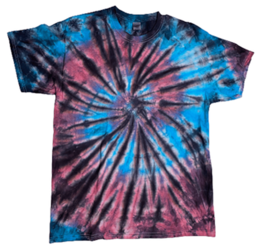 Hand-Dyed Spiral Tee — Pink, Blue & Black | DC Dyes