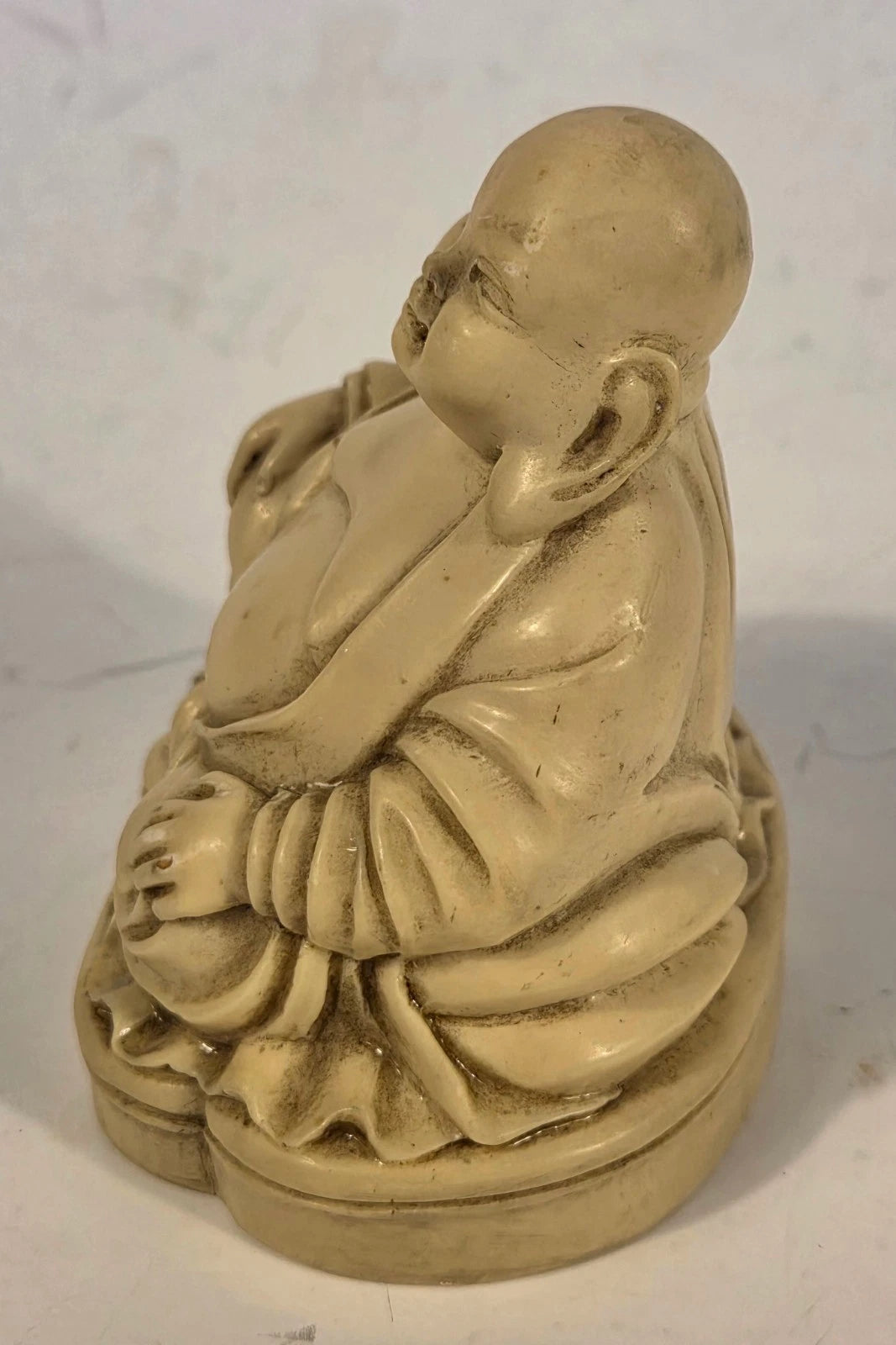 Vintage Laughing Buddha Statue Figurine Budai Asian Decor Cream Finish