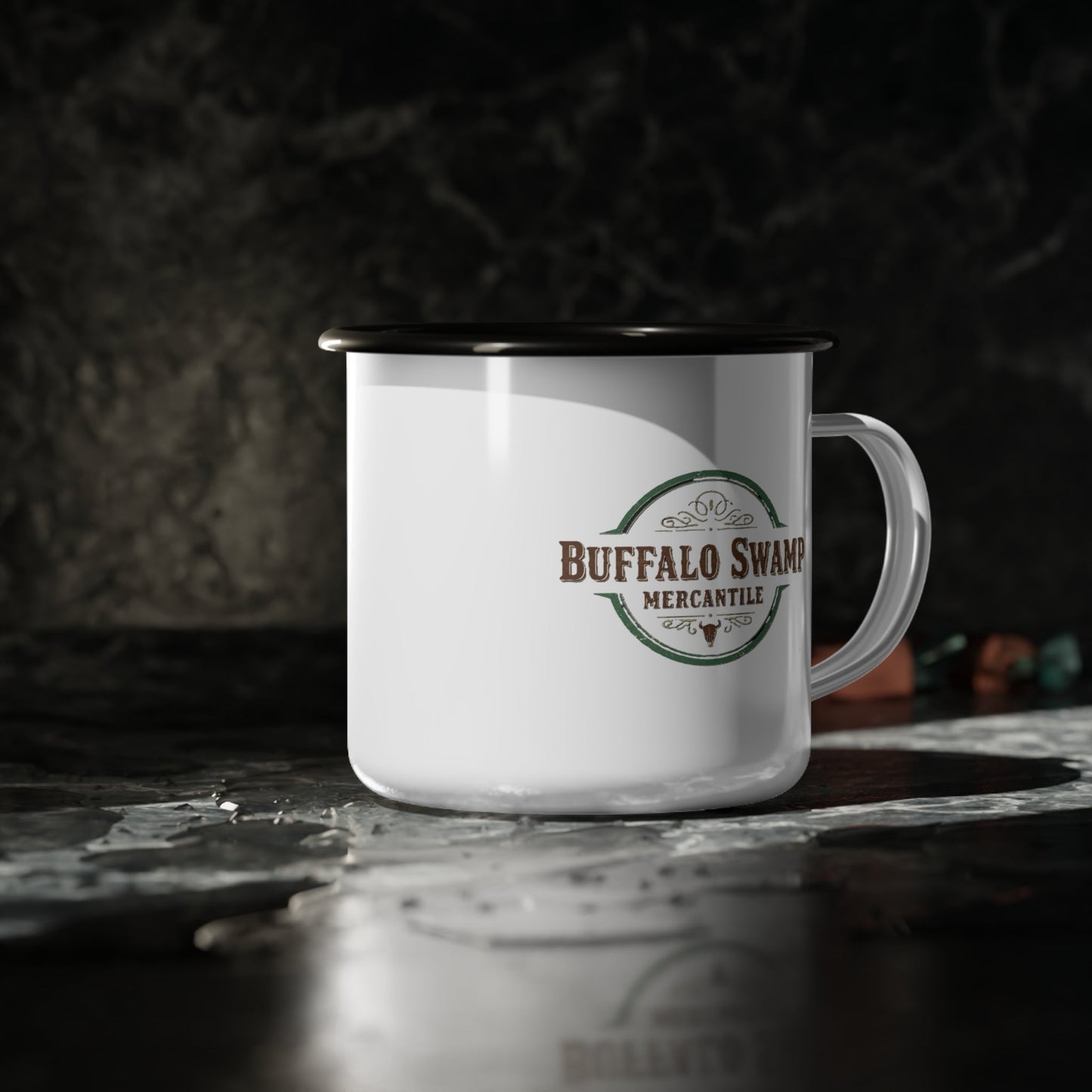 Buffalo Swamp Mercantile Enamel Camp Cup – 12 oz Retro Outdoor Mug