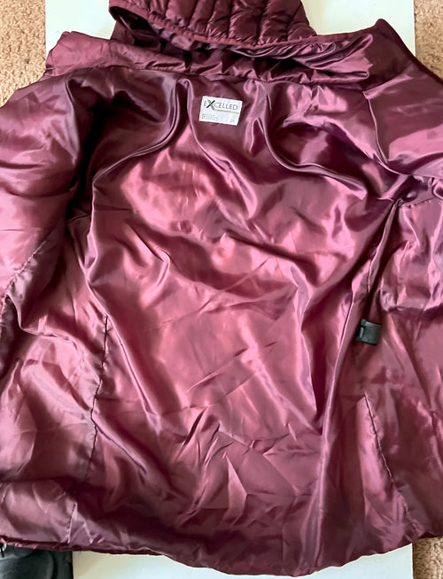 Excelled Womens Burgundy Hooded Puffer Jacket Full Zip Lightweight 2X Plus Size