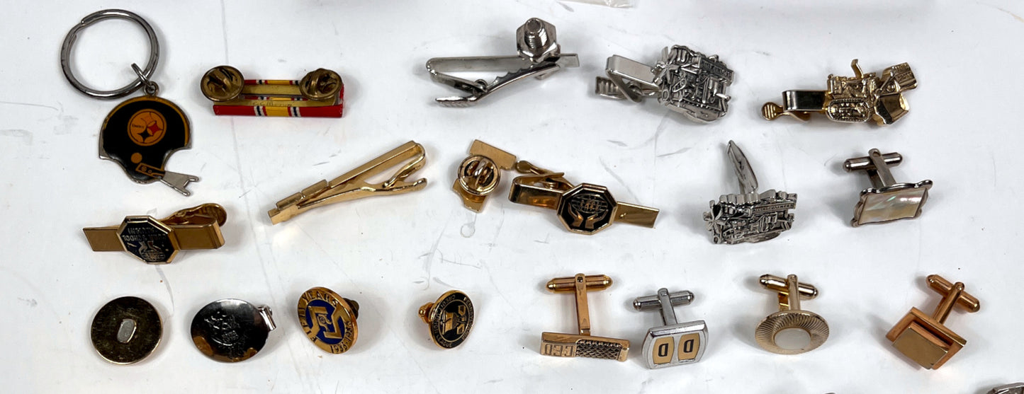 Vintage Mens Estate Jewelry Lot - 40+ Pcs Cufflinks, Tie Bars, Pins, Steelers
