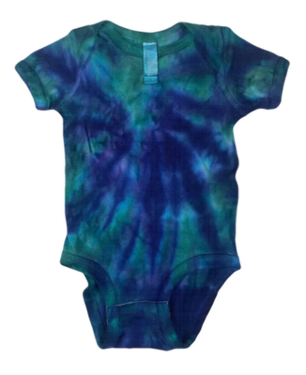 Hand-Dyed Blue & Green Tie-Dye Baby Bodysuit, 9–12 Months