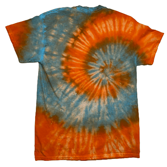 Hand-Dyed Spiral Tee — Rust Orange & Sky Blue