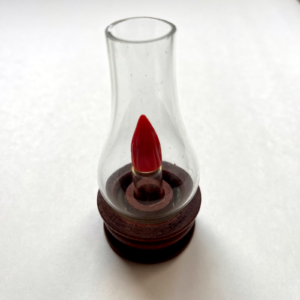 Vintage Oil Lamp Shaped Perfume Bottle – Glass & Wood – Unique Collectible