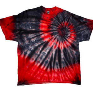 Hand-Dyed Off-Center Spiral Tee - Red & Charcoal