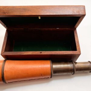 Vintage Brass & Leather Telescope - Decorative Nautical Piece with Wood Case