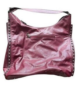 Mello World Studded Hobo Bag - Metallic Maroon Vegan Leather