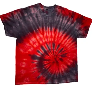 Hand-Dyed Spiral Tee - Crimson Red & Black Size: XL, Style: Short Sleeve T Shirt